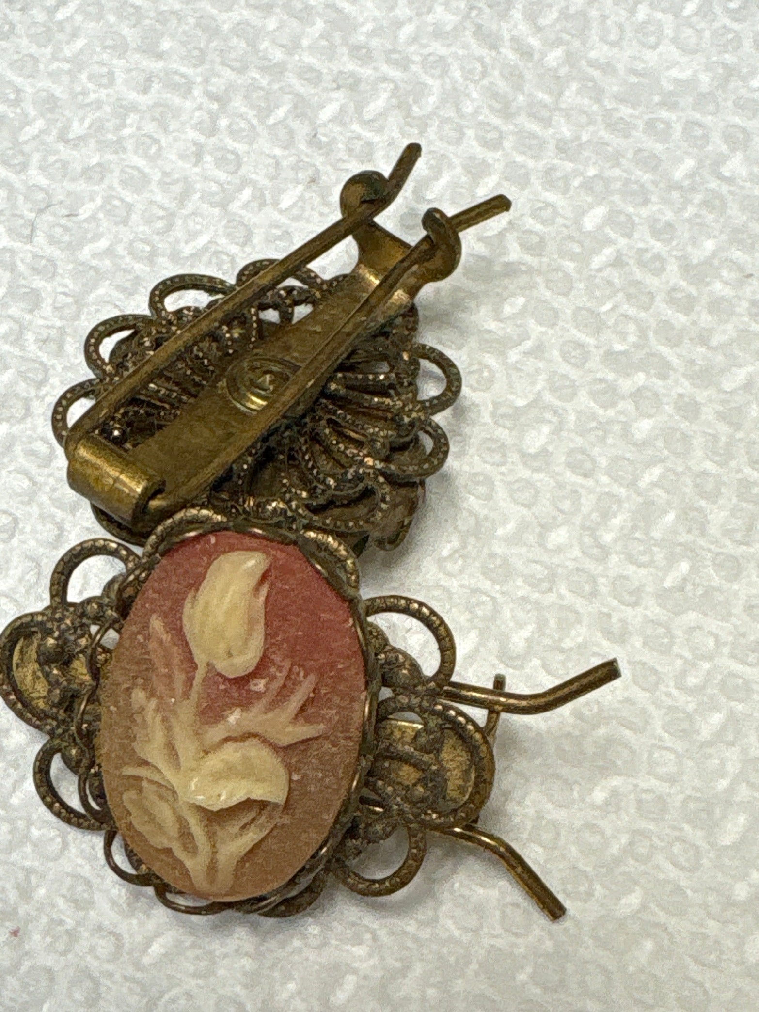 Rare Gold Tone - Whiting And Davis Carved Rose Bud Cameo Vintage. One sells for $99 on another popular site.